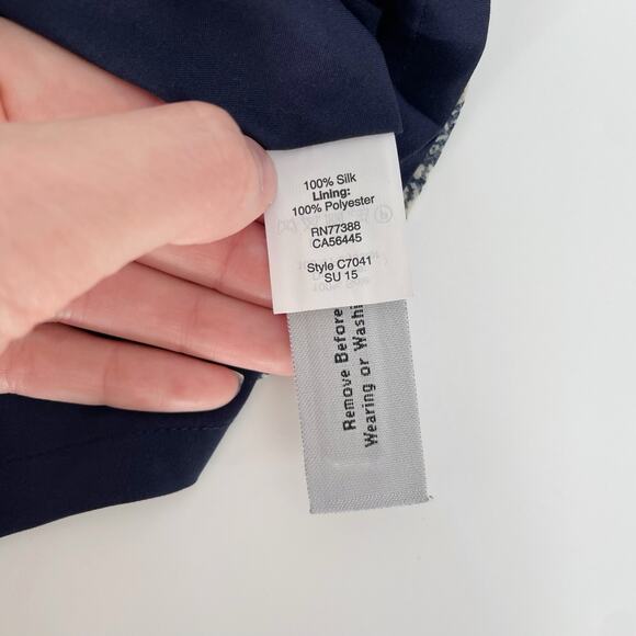 Madewell 100% Silk Pleated Ruffle Scarf Print Mini Skirt Size 0 Lined Navy White - Picture 6 of 7